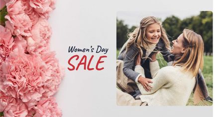 Plantilla de diseño de venta del día de la mujer con madre sosteniendo a la hija Facebook AD 
