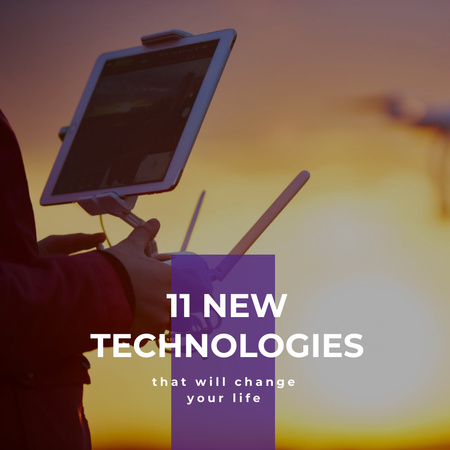 Modèle de visuel Annonce de nouvelles technologies avec un homme tenant une tablette - Instagram