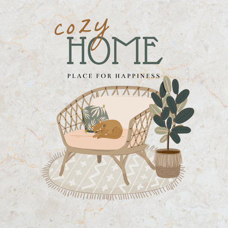 Phrase about Home with Cozy Armchair Instagram Design Template