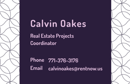 Real Estate Coordinator Ad with Geometric Pattern in Purple Business Card 85x55mm Modelo de Design