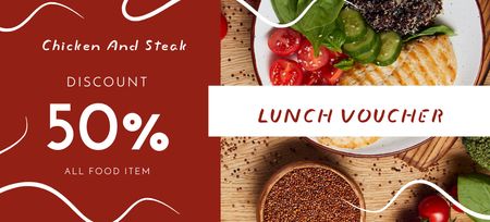 Lunch of Chicken or Steak Coupon 3.75x8.25in Design Template
