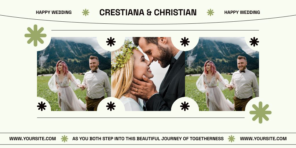 Collage with Photos of Newlyweds in Mountains Twitter Modelo de Design