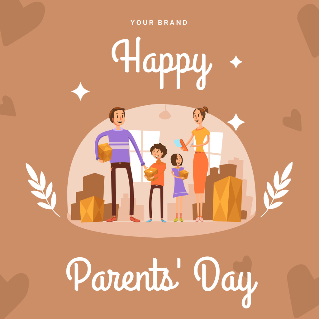Plantilla de diseño de Parents Day Card with Cartoon Family Instagram 