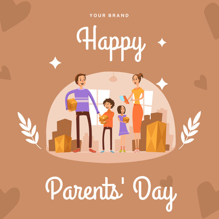 Parents Day Card with Cartoon Family Instagram Design Template