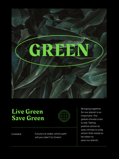 Eco Lifestyle Concept with Green Leaves of Plant Poster US Design Template