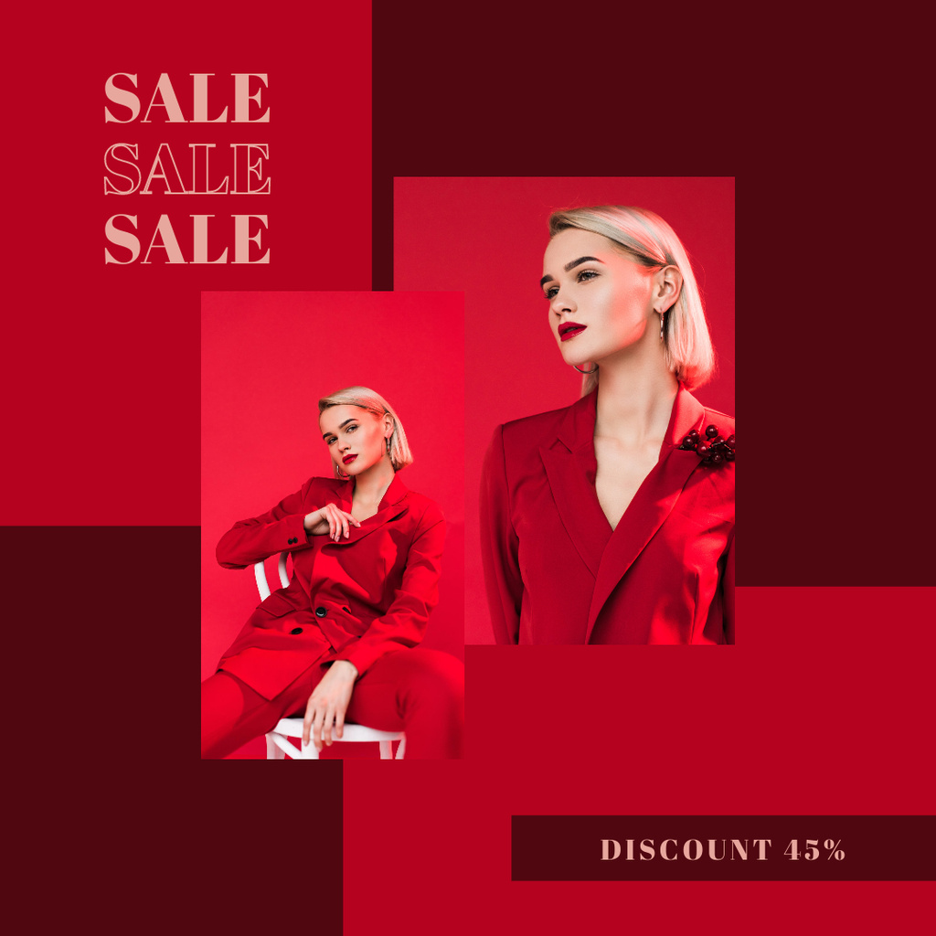 Sale Ad with Woman in Stunning Red Costume Instagram Modelo de Design