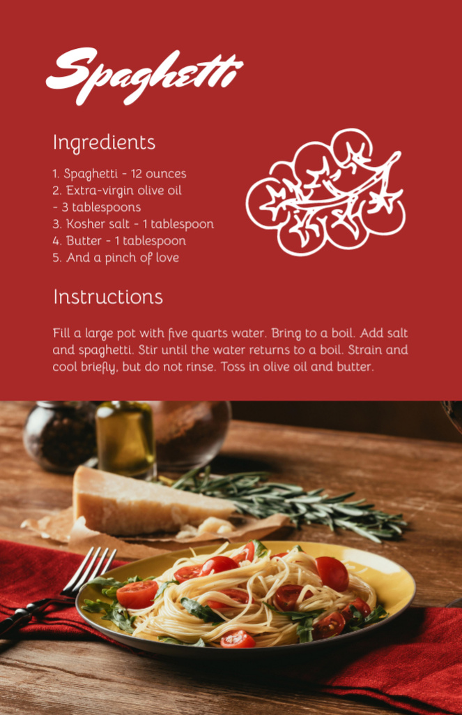 Ontwerpsjabloon van Recipe Card van Delicious Spaghetti on Plate