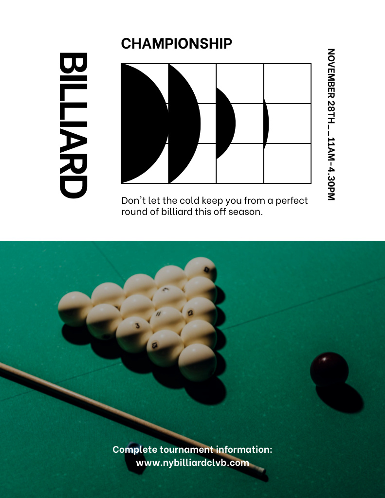 Billiards Champion's Cup is Organized Poster 8.5x11in Design Template