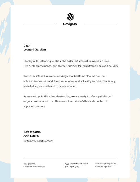 Customers Support Official Apology Letterhead 8.5x11in Design Template