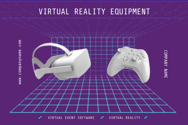 Ontwerpsjabloon van Postcard 4x6in van Promo of VR Gear on Purple