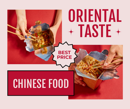 Collage with Appetizing Chinese Noodles Facebook Design Template