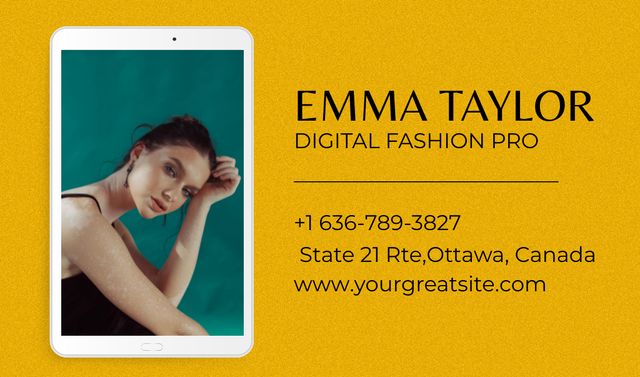Designvorlage Beautiful Woman on Phone Screen für Business card