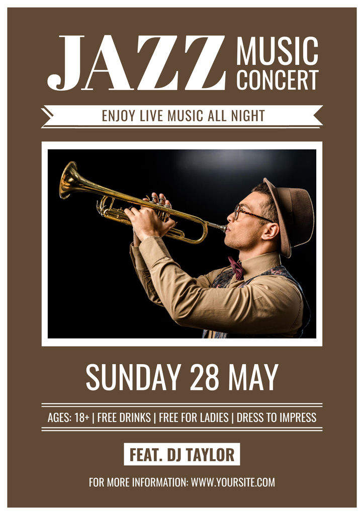 Jazz Music Concert with Young Trumpeter Poster Tasarım Şablonu