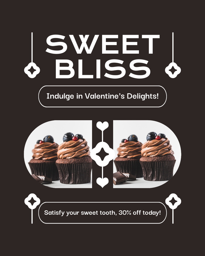 Valentine's Day Delight And Cupcakes With Discount Instagram Post Vertical Tasarım Şablonu