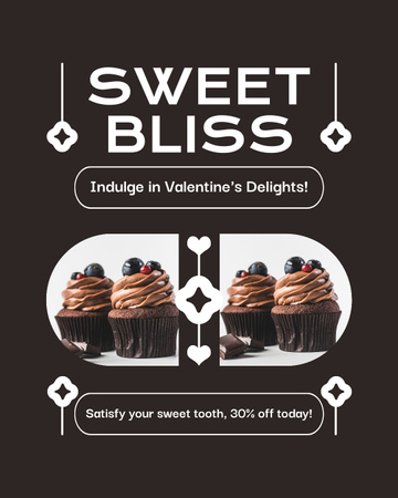 Modèle de visuel Délices de la Saint-Valentin et cupcakes avec réduction - Instagram Post Vertical