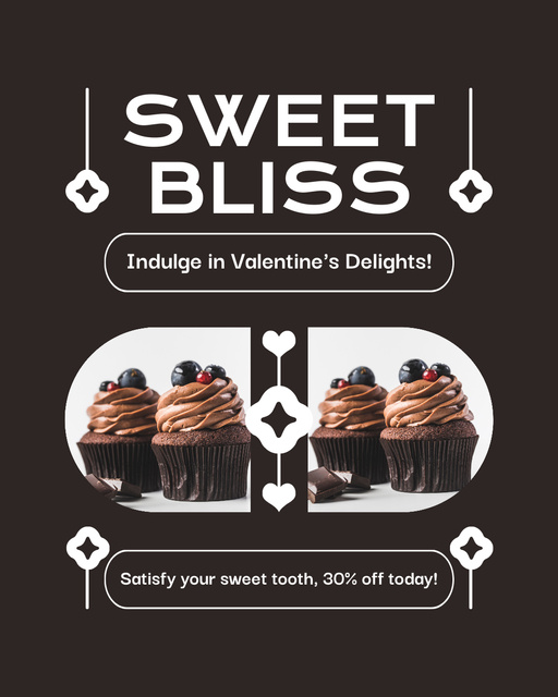 Ontwerpsjabloon van Instagram Post Vertical van Valentine's Day Delight And Cupcakes With Discount