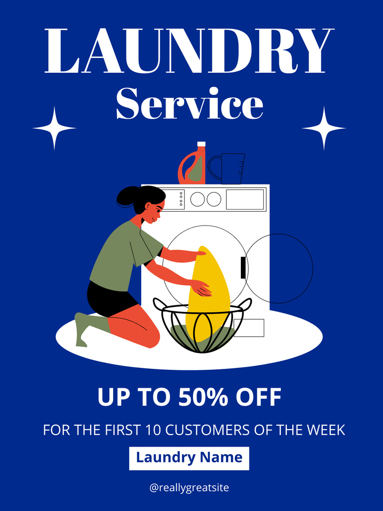 Offer Discounts on Laundry Service on Blue Poster US Design Template