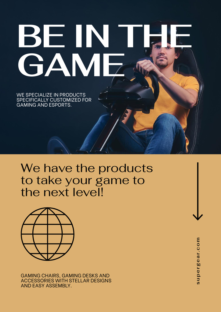 Gaming Gear Ad with Man Player Poster Modelo de Design