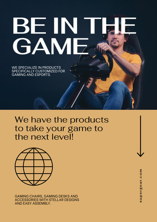 Реклама ігрового обладнання з гравцем-чоловіком Poster – шаблон для дизайну