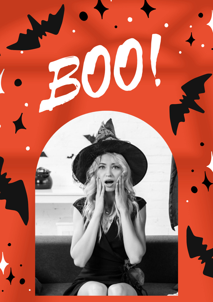 Designvorlage Halloween Celebration with Girl in Witch Costume für Poster