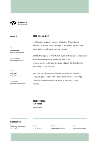 Template di design IT Company Employee Recommendation Letterhead