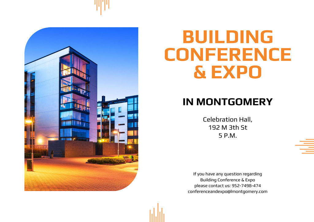 Building Conference Announcement with Modern Houses Poster A2 Horizontal – шаблон для дизайну