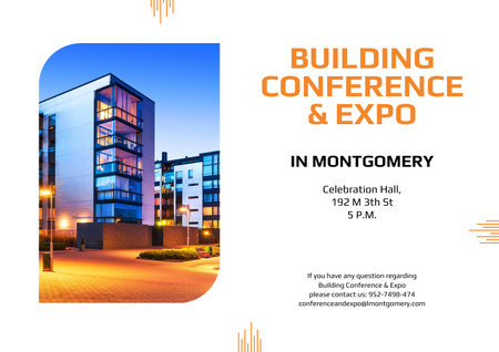 Building Conference Announcement with Modern Houses Poster A2 Horizontal Design Template