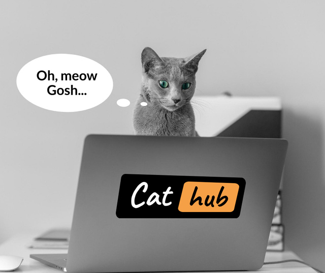 Funny Cat looking at Laptop Facebook Šablona návrhu