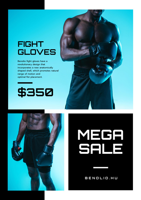 Fight Gloves Sale with athletic Man Poster Design Template