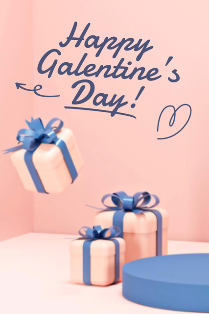 Galentine's Day Greeting with Pink Gift Boxes Postcard 4x6in Verticalデザインテンプレート