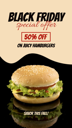 Black Friday Special Offer of Juicy Hamburgers Instagram Video Story Design Template