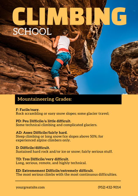 Climbing School Ad on Orange Poster A3 Design Template