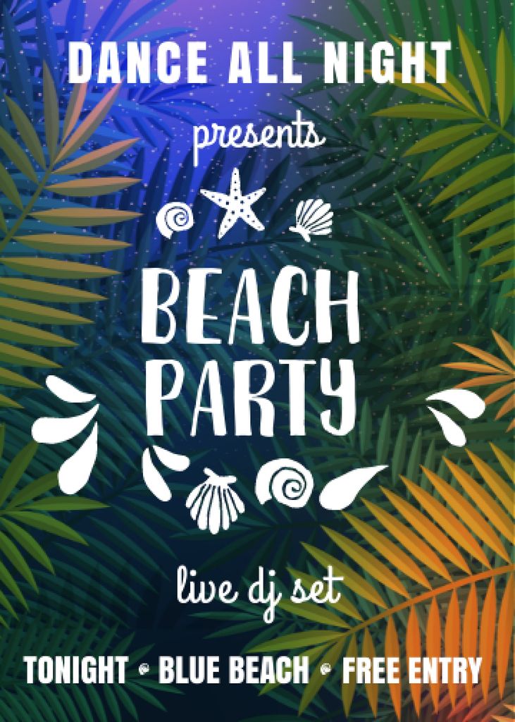 Dance party invitation with Palm leaves Invitation Design Template
