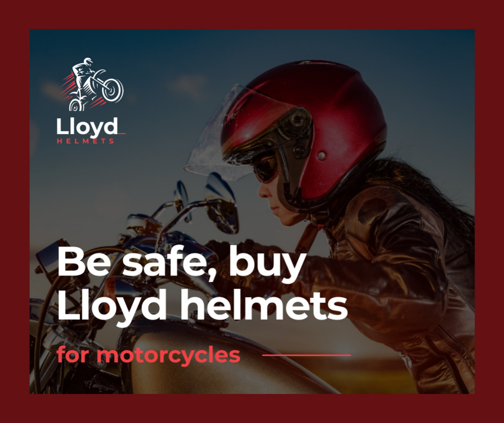 Plantilla de diseño de Bikers Helmets Promotion Woman on Motorcycle Facebook 