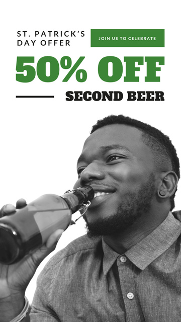 African American Man drinking beer on Saint Patrick's Day Instagram Story Modelo de Design