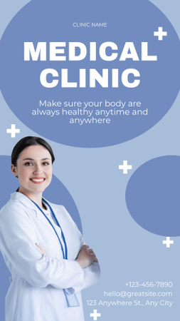 Medical Clinic Services Ad with Smiling Woman Instagram Video Story Design Template
