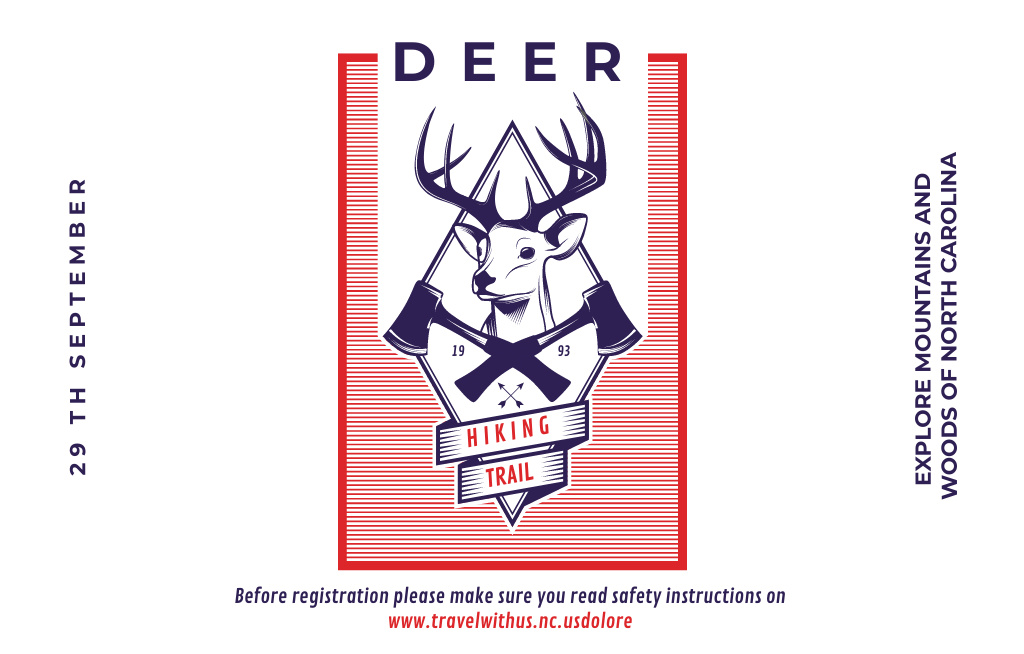 Ontwerpsjabloon van Invitation 4.6x7.2in Horizontal van Picturesque Hiking Trail Promotion With Deer Icon