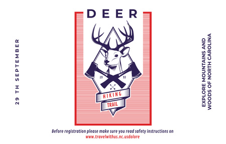 Plantilla de diseño de Hiking Trail Promotion With Deer Icon in Red Invitation 4.6x7.2in Horizontal 