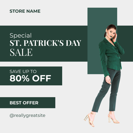 St. Patrick's Day Sale with Young Beautiful Woman Instagram Design Template