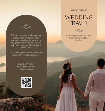 Wedding Travel Tour Offer on Beige Brochure Din Large Bi-fold Design Template