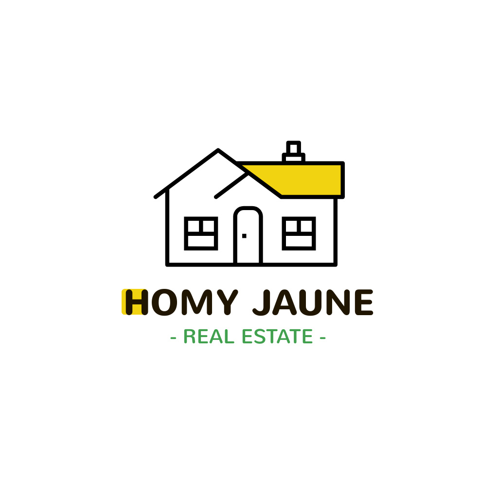 Real Estate Agency Ad with Building Icon in Yellow Logo Modelo de Design