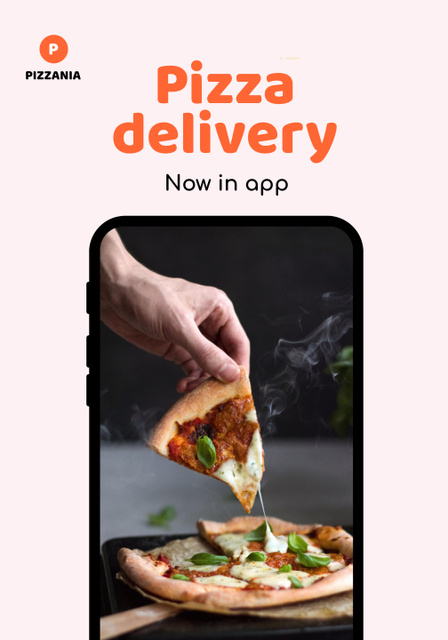 Delivery Services App Ad with Pizza on Screen Poster 28x40in Design Template