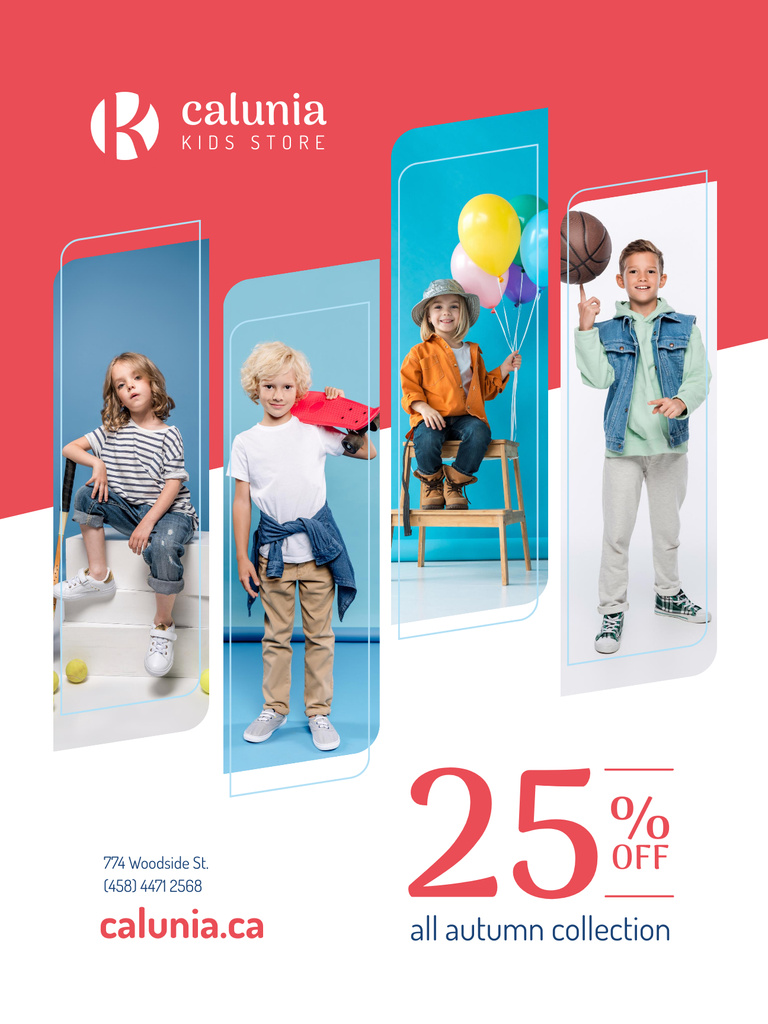 Kids Clothes Sale with Children in Pretty Outfits Poster US Modelo de Design