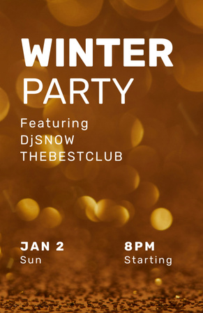 Winter Party Announcement In Golden With Bokeh Invitation 5.5x8.5in Design Template