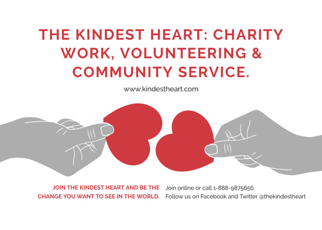 Ontwerpsjabloon van Flyer 5x7in Horizontal van Charity Event Announcement with Hands Holding Red Hearts Illustration