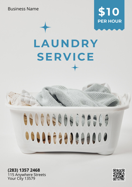 Laundry Service Offer with Basket Poster Πρότυπο σχεδίασης