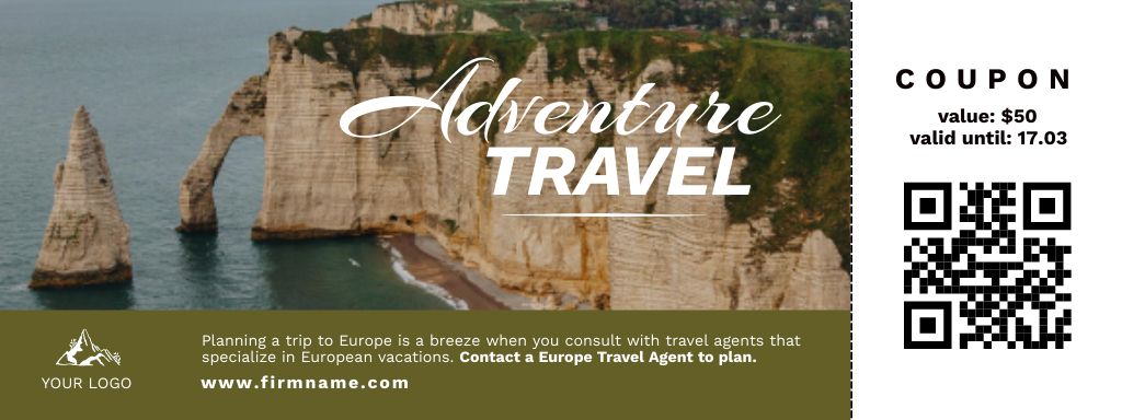Designvorlage Unforgettable Travel Tour Offer With Ocean Cliffs für Coupon
