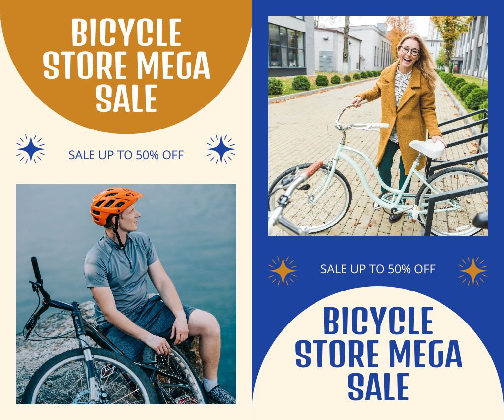 Ontwerpsjabloon van Large Rectangle van Mega Sale of All Kind of Bikes in Bicycle Store