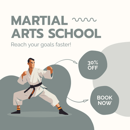 Plantilla de diseño de Anuncio de escuela de artes marciales con oferta de descuento Instagram AD 