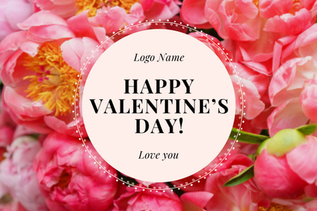 Valentine's Day Greeting with Pink Flowers Postcard 4x6in Tasarım Şablonu